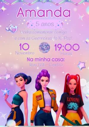 Convite Aniversário Guerreiras do K-Pop Editável Online