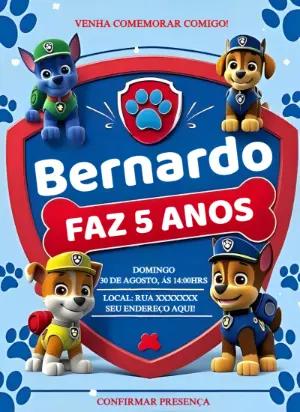 Convite de Aniversário Patrulha Canina para Editar Online