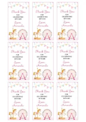 Carnival Birthday Thank You Tag Editable Template