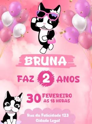 Convite de Aniversário Gatinha Fashion Rosa para Editar