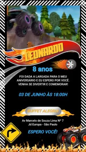 Convite Animado Aniversário Monster Truck para Editar Online