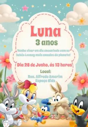 Convite Aniversário Baby Looney Tunes para Editar Online