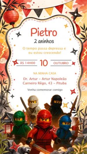 Convite Digital Editável Aniversário Ninjas Lego