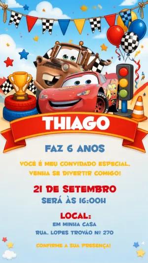 Convite de Aniversário Carros Disney: Modelo Editável Online