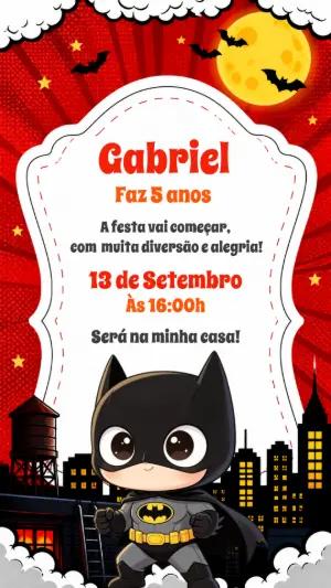 Convite de Aniversário Batman Fofo para Editar