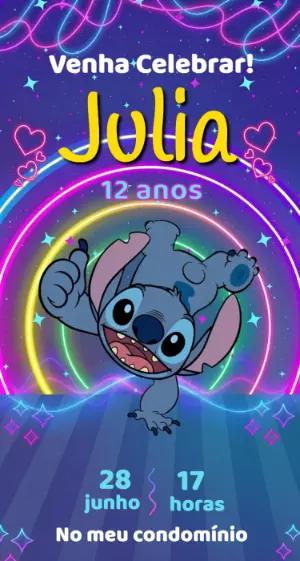 Convite de Aniversário Stitch Neon Editável