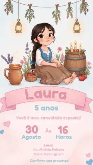 Convite de Aniversário Camponesa Rústica Editável