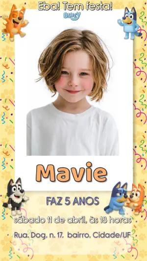 Convite de Aniversário Bluey com Foto para Editar