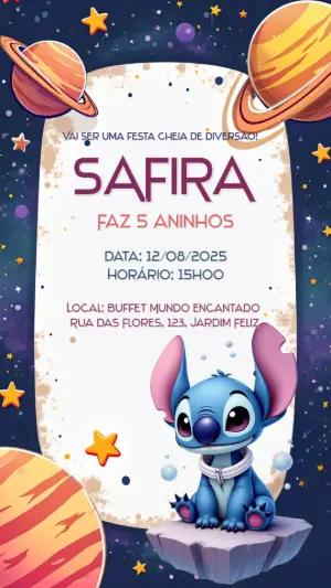Convite de Aniversário Stitch no Espaço para Editar Online