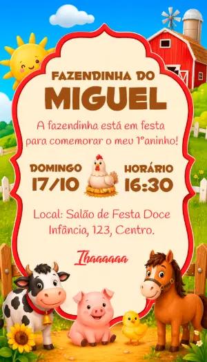 Convite Digital Fazendinha Menino Fofo Modelo Editável