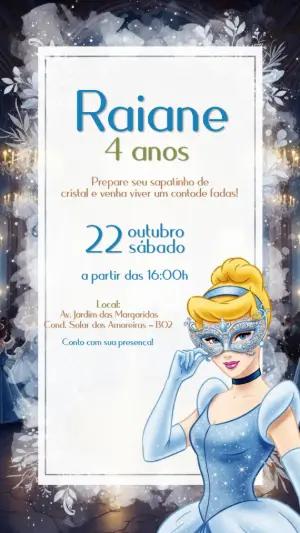 Convite Aniversário Cinderela Baile de Máscaras para Editar