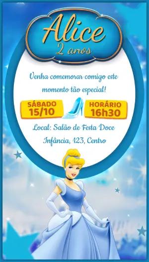 Convite de Aniversário Princesa Cinderela para Editar Online