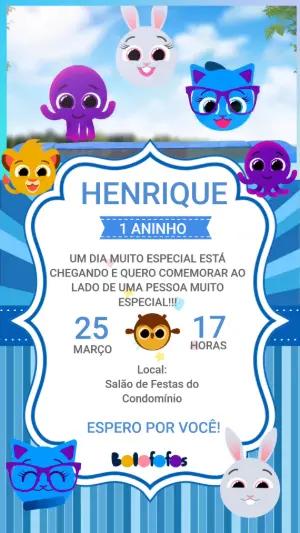 Convite Animado Bolofofos Menino Azul para Editar