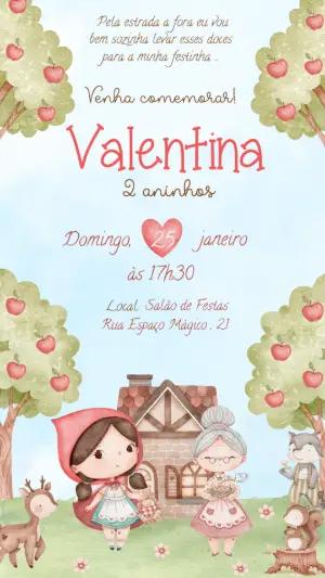 Convite de Aniversário Chapeuzinho Vermelho Aquarela Editável