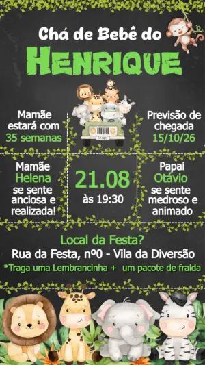 Convite de Chá de Bebê Safari Animais Fofos para Editar