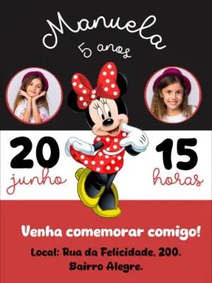 Convite Aniversário Minnie Mouse com Foto para Editar Online