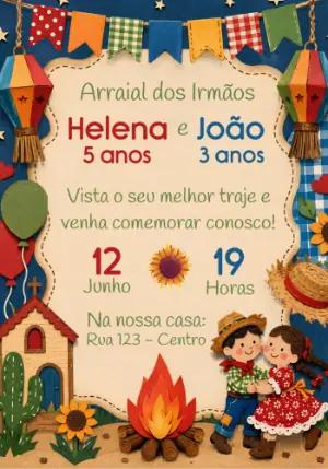 Convite Digital Festa Junina Infantil Rústico para Editar