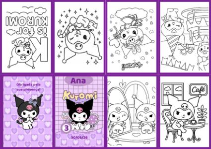 Livrinho de Colorir Kuromi Editável para Lembrancinha de Festa