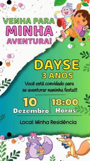 Convite de Aniversário Dora Aventureira Editável