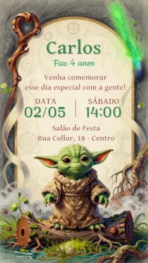 Convite de Aniversário Alien Fofo Estilo Desenho para Editar
