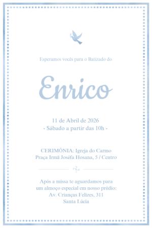 Convite de Batizado Azul Elegante para Editar