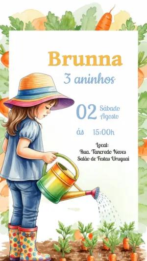 Convite Aniversário Hortinha Menina para Editar Online