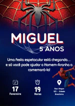 Convite de Aniversário Homem-Aranha para Editar Online