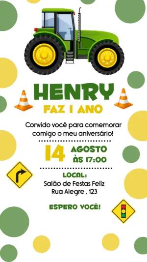 Convite de Aniversário Trator Verde para Editar Online