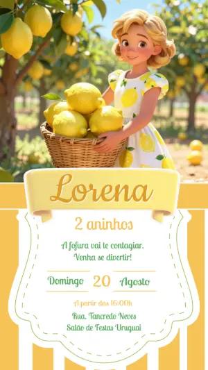 Convite de Aniversário Limão Siciliano Fofo para Editar