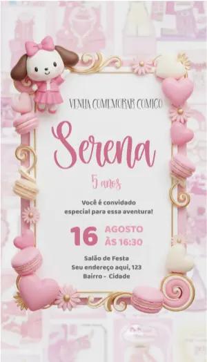 Convite de Aniversário Cachorrinha Fofa 3D para Editar