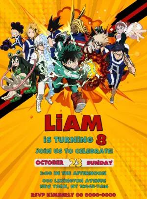 My Hero Academia Birthday Invitation Editable Template