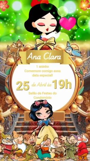 Convite Animado Aniversário Branca de Neve para Editar Online