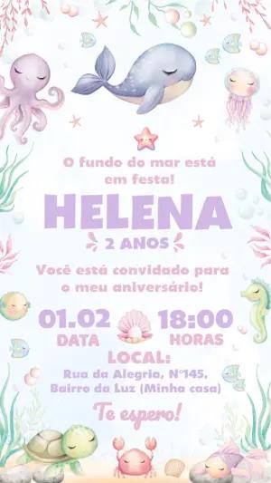Convite de Aniversário Fundo do Mar Aquarela Editável