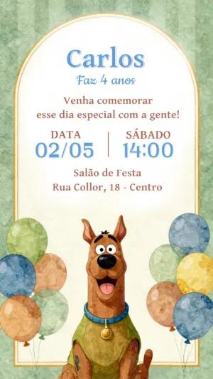 Convite de Aniversário Scooby-Doo Estilo Aquarela para Editar