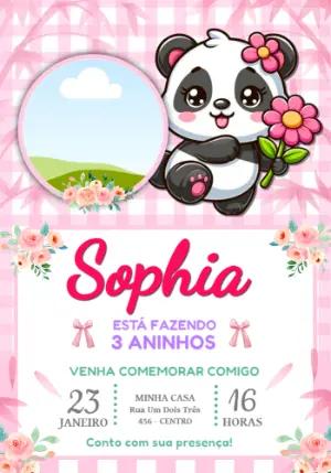 Convite de Aniversário Digital Panda Rosa Fofa para Editar