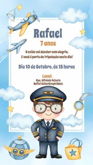 Convite de Aniversário Piloto de Avião para Editar Online