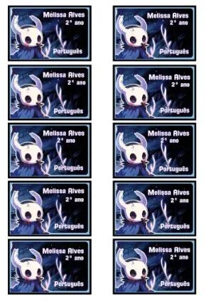 Etiqueta Escolar Hollow Knight Azul para Editar e Imprimir