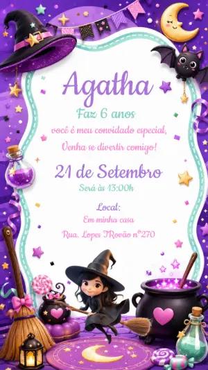 Convite de Aniversário Bruxinha Fofa Editável