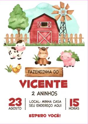 Convite Aniversário Fazendinha com Animais para Editar Online