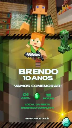 Convite Animado Aniversário Minecraft para Editar Online