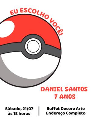 Convite de Aniversário Pokémon Pokébola para Editar Online