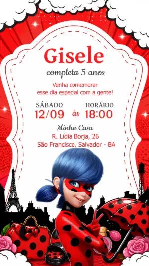 Convite de Aniversário Ladybug Miraculous Modelo Editável