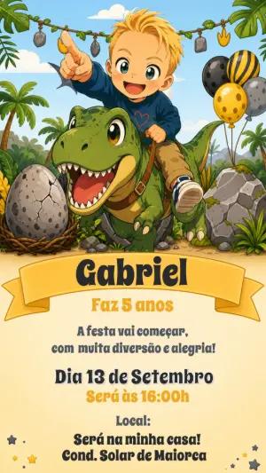Convite de Aniversário Dinossauro Fofo para Editar