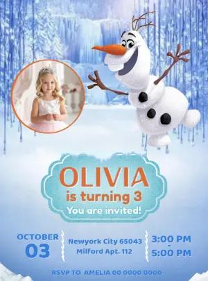 Editable Olaf Birthday Invitation | Frozen Winter Theme with photo