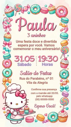 Convite de Aniversário Hello Kitty Confeiteira Editável