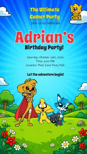 Editable Mikecrack Gamer Birthday Party Invitation