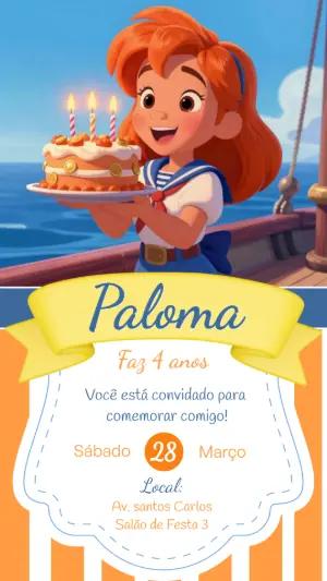 Convite de Aniversário Marinheira Menina para Editar