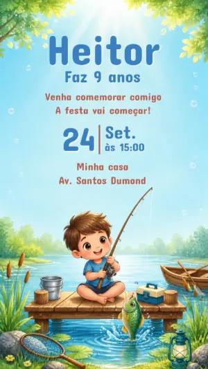 Convite de Aniversário Pescador Menino: Modelo Editável