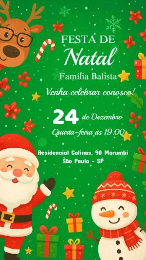 Convite de Natal Ilustrado com Papai Noel e Rena para Editar