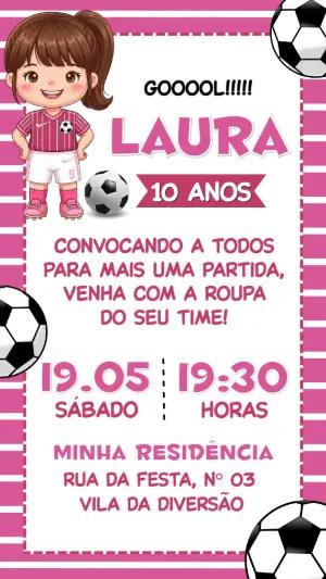 Convite de Aniversário Futebol Menina Rosa para Editar